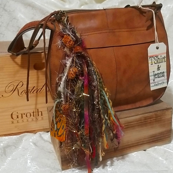 TShirt & Jeans Handbags - Wide Strap Purse with Handmade Detachable Tassel